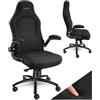 tectake® Sedia da Ufficio Ergonomica con Braccioli Pieghevoli, Rivestimento in Morbido Tessuto, Funzione Basculante, Altezza Regolabile, Girevole a 360 Gradi, Rotelle Anti-Graffio - Nero