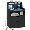 Lvhecforhm Comodino con illuminazione LED, Comodino con 2 Prese CA, 2 Porte USB, Comodini per Letto 2 Scomparto Aperto e 2 Cassetti, Comodini Camera da Letto Moderni Nero 45x35x72.5cm Camera da Letto