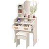 HOMEA Toeletta da Trucco con Specchio a Cuore e Sgabello Incluso 59x35x118cm - Tavolo Make-up Bianco con 2 Cassetti e Mensole Portaoggetti, Specchiera per Camera da Letto e Cameretta