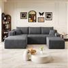 Henjda Divano angolare con funzione letto, 241 cm, motivo nuvole, divano letto modulare a forma di U, 3 posti con 2 ottomani, divani sezionali per soggiorno, non richiede montaggio, grigio scuro