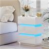 Lvhcmfohm Comodino con Stazione di Ricarica, Comodini con luce Led, Comodino con 3 cassetti, 2 porte USB (Bianco, 45x35x62cm)