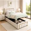 Poeahu Letto Contenitore Singolo 90x200 cm, Struttura Letto Singolo con Vano Contenitore Idraulico e Testiera Regolabile, Letto Singolo Imbottito con Sommier a Doghe in Legno