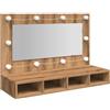 vidaXL Mobiletto a specchio con LED in rovere artigianale 90x31,5x62 cm