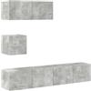 vidaXL Set di Mobili Porta TV 4 pz Grigio Cemento in Legno Multistrato