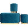 IlGruppone Set 3 Pouf in Velluto - Panca Contenitore Grande Con Cuscino 42x80 cm + 2 Pouf Piccoli 29x35 cm, Design Moderno Elegante, Poggiapiedi e Seduta Aggiuntiva - Petrolio