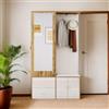BLUON HOME Elegante armadio in legno bianco con specchio, set di guardaroba, scarpiera, sgabello con gancio, appendiabiti estraibile, adatto per lo stoccaggio moderno in camera da letto e corridoi