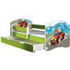 ACMA Letto per Bambino Cameretta per Bambino con Materasso Cassetto Rete a doghe II VERDE (03 Macchina sportiva, 180x80 + Cassetto)