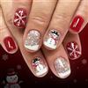 Ceboic 24 Pezzi Natale Premere sulle Unghie Corte Quadrate, French Rosse Press on Nails con Pupazzo di Neve & Fiocco di Neve, Riutilizzabili Acrilico Glitter Copertura Completa Unghie Finte per Donne