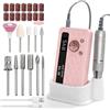 PORFOYO Set manicure elettrico, fresa per unghie in gel ricaricabile, lima elettrica per unghie in gel, 45000 giri per unghie acriliche e gel, con display LCD e velocità regolabile, rosa