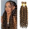 Rebasar Human Braiding Hair Wave Capelli Umani Boho Braids Natural P4/27 Color Ricci Braiding Bundle Brasiliana Blonde Highlight 100g 14 Pollici