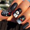 Ceboic 24 Pezzi Natale Nero Unghie Finte French, Fiocchi di Neve Press on Nails Quadrate Medie, Carino Pupazzo di Neve Unghie Finte Adesive, Acrilico Fake Nails per Ragazze Donna Nail Art Decorazioni