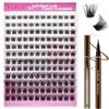 FADLASH Estensioni singole ciglia, 120 pezzi, con eyeliner marrone, ciglia 40D 0.07 D, ricciolo 8-16 mm, vassoi misti, ciglia fai da te, diverse forme