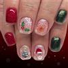Ceboic 24 Pezzi Natale Premere sulle Unghie, French Rosso Verte Press on Nails con Albero Natale, Omino di Pan Zenzero & Bastoncino di Zucchero, Riutilizzabili Acrilico Glitter Unghie Finte per Donne