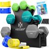 Kesser Manubri KESSER® 3 coppie (2x 1,2,3kg) = totale 12kg | Set di manubri con supporto | Manubri fitness | Set di manubri con libretto di esercizi, 2x bande fitness Verde