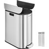 SONGMICS, contenitore per rifiuti da cucina, sistema di separazione dei rifiuti con 2 scomparti, capacità di 30 L e 20 L, contenitore sottile, bidone a pedale per materiali riciclabili e rifiuti, con coperchio a 2 sezioni, colore argento metallizzato, …