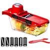 Glomora Mandolino accessorio multifunzione, Affetta verdure, grattugia da cucina, tritacarne e grattugia, 6 lame affilate in acciaio inox intercambiabili con pelapatate, Sistema di protezione di mani