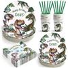 Cleboen Stoviglie Dinosauro Compleanno Bambini Set per 12 Persone
