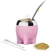 Cuopru Set di tazze Yerba Mate 5 in 1 di alta qualità, con zucca in acciaio inox (stelle glitterate, stile elefante carino), cannuccia Bombilla e set da tè da 153,1 g, regalo per donne che bevono caffè, tè
