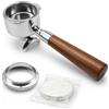 JUVEL Portafiltro da 51 mm con doppio beccuccio per DeLonghi Dedica EC680 EC685 EC885, portafiltro a 3 orecchie, in acciaio inox 304 con manico in palissandro rosso, portafiltro per 2 tazze