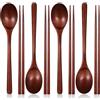 Styquenzer Cucchiaio e bacchette in legno, 8 pezzi, riutilizzabili, set da tavola per mescolare, cucinare, mangiare, 23 cm