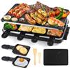 HengBO Raclette 8 Persone- 2 in 1 Raclette Grill con 8 Mini Raclette Padelle 8 Spatole in Legno Crepes Griglia Elettrica Barbecue Raclette Formaggio Party Grill 2 6 8 Persone - 1300 W