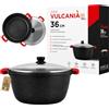 Akitaink Casseruola in Alluminio Pressofuso con Coperchio in Vetro Temperato, Antiaderente, Diametro 36 cm, Adatta al Forno, Lavabile in Lavastoviglie