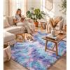 VOFUSHON Tappeto per Soggiorno Moderno 120x160 cm Batik Blu e Viola, Morbido a Pelo Lungo, Lavabile a Mano e Antiscivolo, Ideale anche per Camera da Letto