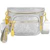 Meliyya Marsupio da donna in pelle PU alla moda marsupio marsupio per telefono trapuntato a reticolo borsa da palestra marsupio, F-multi-tasca, argento, Taglia unica, Borsa da petto