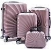 R.Leone Valigia da 1 pezzo Fino a Set 4 Trolley Rigido grande, medio, bagaglio a mano adatto Ryanair 55x40x20cm e beauty case 8 ruote in ABS 2092 (Rose gold, Set 4 XS S M L)