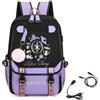 Roffatide KATSEYE Zaino per studenti grande capacità con scomparti Kpop Fan Regalo | Borsa da scuola multitasca resistente con porta di ricarica USB per EYEKONS ragazzi ragazze ideale per viaggi viola