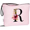 Vavabox Beauty case con iniziali personalizzate dalla A alla Z, regalo di compleanno per donne, regalo per sposa, damigella d'onore (R, Rosa)