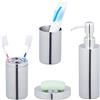 Relaxdays Set Bagno Completo, 4 Accessori, Kit WC Acciaio Inox Lucido, Portaspazzolino, Sapone e Saponetta, Argento