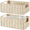 Vagusicc Set di 2 cestini portaoggetti in vimini intrecciati a mano, piccoli cestini portaoggetti per organizzare la carta igienica, pieghevoli, grandi, cubi organizer per scaffali (beige)