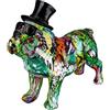 Casablanca modernes Design Laure TERRIER Statua di cane Bulldog inglese con cappello, in resina multicolore, Verde. Altezza 24 e lunghezza 27 centimetri, per decorazione o collezione