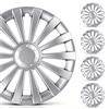 SUVOO Set 4 Copricerchi Auto Universali in ABS, Coppe Ruota per Cerchi in Acciaio con Anello Metallico di Fissaggio, Nero/Argento, Installazione Rapida (15.0, Pollici, MERIDIAN)