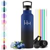 Motswedi Borraccia Termica 500 ml, con Cannuccia, Borracce Termiche, Acciaio Inox, 12h di Bevanda Calda e 24h di Bevanda Fredda, Bottiglia Termica, per Scuola, Sport, Palestra, Blu scuro & Nero
