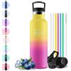 Motswedi Borraccia Termica 500 ml, con Cannuccia, Borracce Termiche, Acciaio Inox, 12h di Bevanda Calda e 24h di Bevanda Fredda, Bottiglia Termica, per Scuola, Sport, Palestra, Giallo & Fucsia