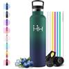 Motswedi Borraccia Termica 1l, con Cannuccia, Borracce Termiche, Acciaio Inox, 12h di Bevanda Calda e 24h di Bevanda Fredda, Bottiglia Termica, per Sport, Palestra, Ciclismo, Verde scuro & Blu scuro