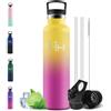 Motswedi Borraccia Termica 1l, con Cannuccia, Acciaio Inox, Borracce Termiche, per Bevande Calde, Fredde per Acqua, Bottiglia Termica 1 Litro, per Sport, Yoga, Palestra, Giallo & Fucsia