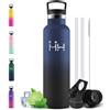 Motswedi Borraccia Termica 1l, con Cannuccia, Acciaio Inox, Borracce Termiche, per Bevande Calde, Fredde per Acqua, Bottiglia Termica 1 Litro, per Sport, Yoga, Palestra, Blu scuro & Nero