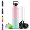 Motswedi Borraccia Termica 500 ml, con Cannuccia, Acciaio Inox, Borracce Termiche, per Bevande Calde, Fredde per Acqua, Bottiglia Termica, per Scuola, Sport, Palestra, Rosa chiaro & Verde chiaro