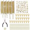 Euakee 5 Rotoli Catena Collana Fai da Te, Catena Oro, Catene di Gioielli, Catena in Metallo con 270 Anelli per Saltare e 50 moschettone, Catena per la creazione di Gioielli