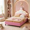 BRILVERDE Lettino Imbottito per Bambini, 90 x 200, testiera Regolabile a Forma di Corona con LED, Struttura del Letto con Rete a doghe, in Velluto(Rosa,90x200 cm)