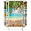 OCEUMACO Design Mare Blu Tenda Doccia Antimuffa Stampa 3D Spiaggia Gialla Finestra Onda Verde Acqua Tende Vasca da Bagno in Tessuto Poliestere Impermeabile Foglie 180x180 cm Lavabile Lavatrice
