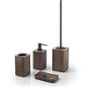 GEDY | Set Dafne 4 Pezzi, 1 Porta Sapone, 1 Scopino WC, 1 Dispenser Sapone e 1 Porta Spazzolini, Serie Realizzata in Bambù, Colore Noce
