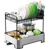 VINAK - Scolapiatti in acciaio inox a 2 livelli - Scolapiatti con portaposate - Scarico a 360° - Drenaggio orientabile | 42 x 32 x 38 cm