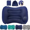 Fancysky Cuscino gonfiabile da viaggio con pompa integrata, cuscino cervicale ergonomico in seta di latte, leggero e compatto, accessorio da viaggio per campeggio, aereo, auto e spiaggia (Blu scuro)
