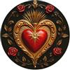 Ageksten Targa rotonda in metallo retrò con cuore sacro con rose e ornamenti dorati, per bar, pub, casa, sala giochi, palestra, club, decorazione da parete, poster vintage in metallo, 20 x 20 cm