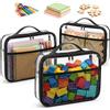 Yeria Set di 3 borse portaoggetti con chiusura lampo, organizer trasparenti per giocattoli con tasche a rete, in pelle, con maniglia per il trasporto, ideali per riporre Lego, puzzle, mattoncini da