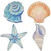 GORGECRAFT 4pz da Parete in Legno con Conchiglie in Legno Naturale Estate Mare Spiaggia Oceano Sculture Animali Stelle Marine Conchiglie Capesante Nautico Ornamento da Appendere alla Costa Casa sul